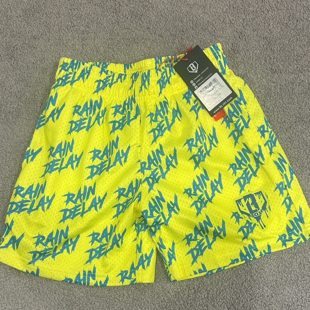 Rain Delay Baseball Lifestyle 101 Youth Yellow and Blue Shorts